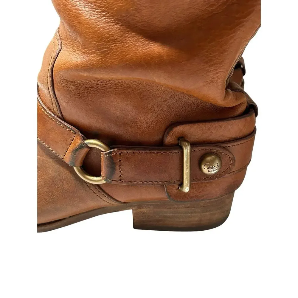 Coach Natale Harness Riding Boots Women 7.5B Cognac Leather Knee High Equestrian